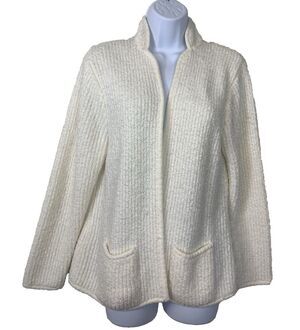 Vintage Carson Pirie Scott Women's Size L Cardigan White Open Front Pockets